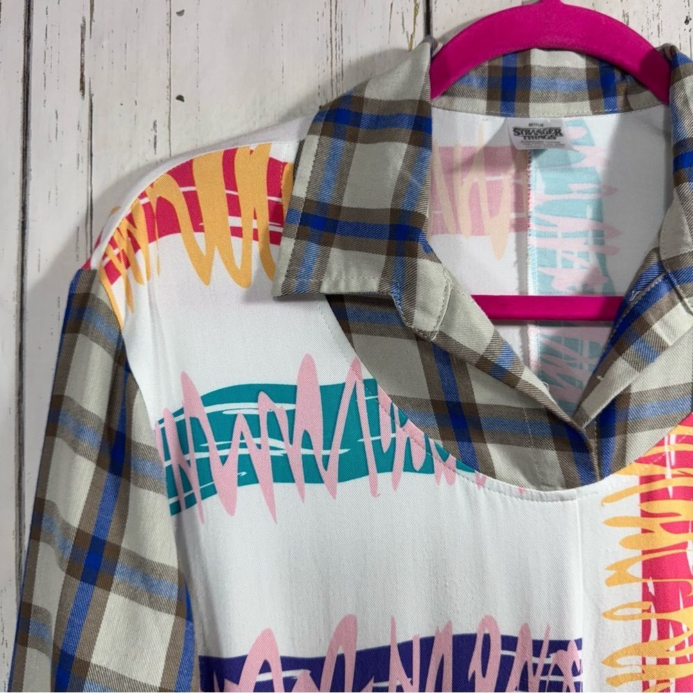 Stranger Things Plaid Shirt Mini Dress Multicolor Long Sleeve Netflix Eleven - Picture 3 of 14
